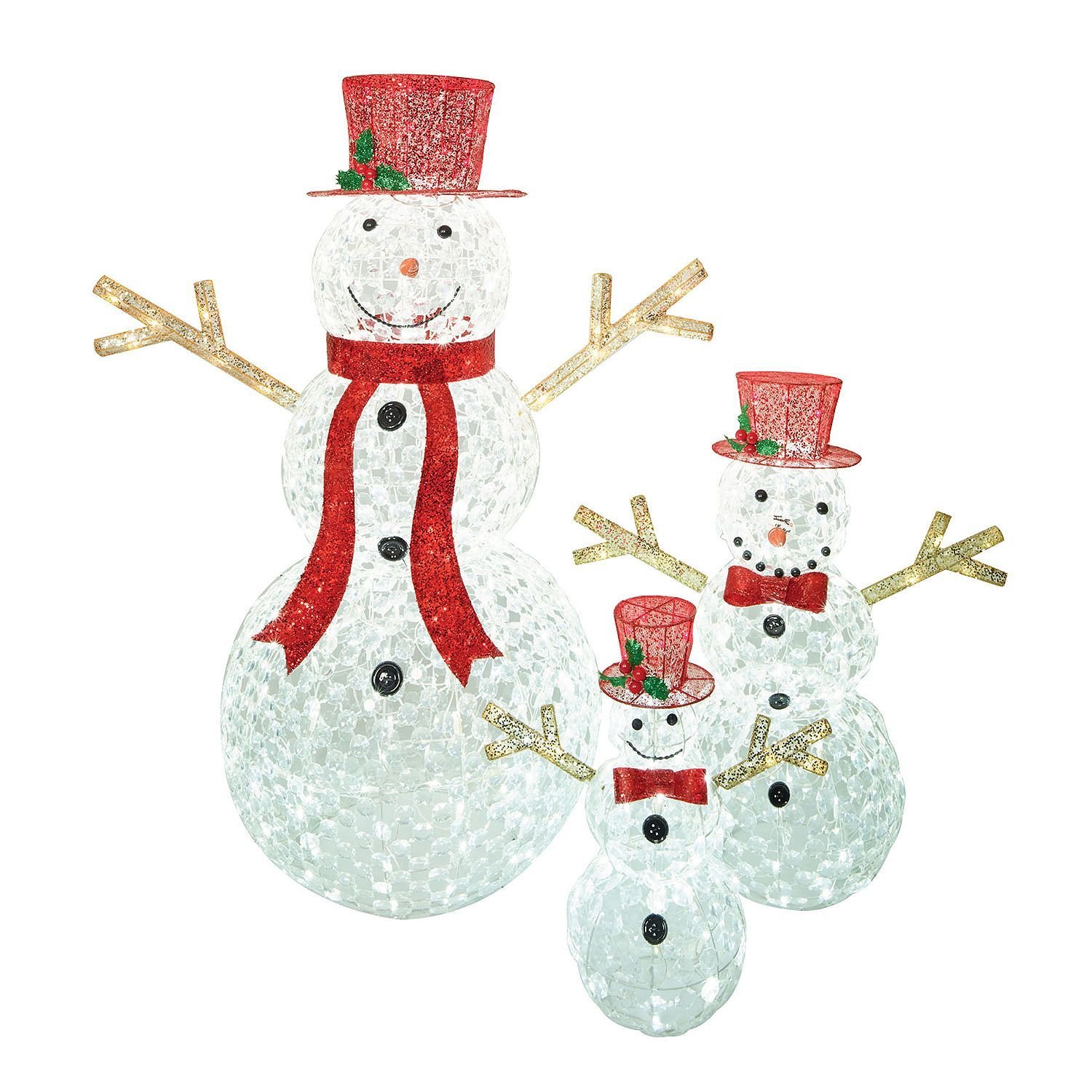 3pc LED Christmas Holiday Lighted Random Twinkling Snowman Family Yard